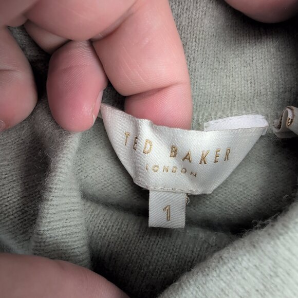 Ted Baker 100% Cashmere Light Gray Mock Turtleneck Sweater Sz 1 - Picture 4 of 10